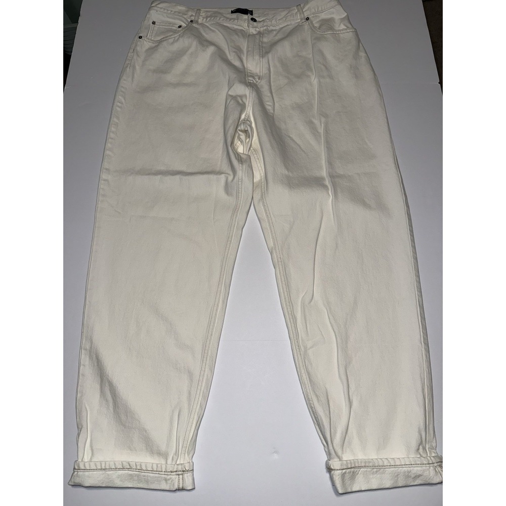 ASOS Women Jeans 16 Wide Leg Cream Ecru White Cuffed Neutral Cotton Pants NEW